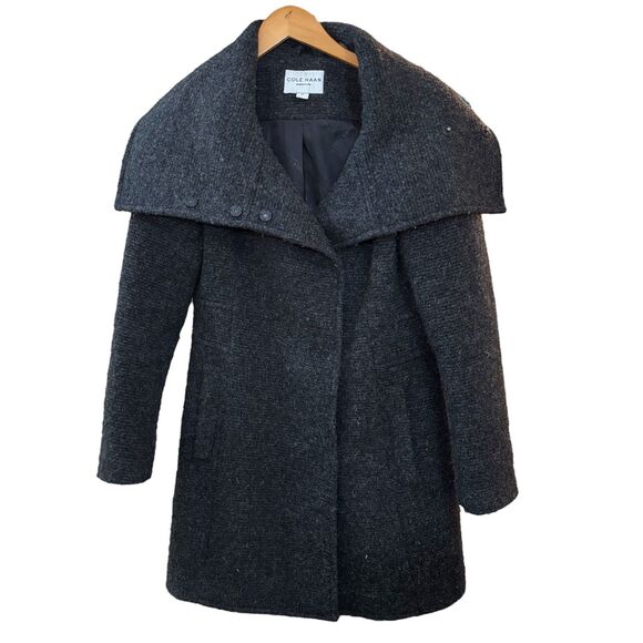 Cole Haan Signature Coat Walker Peacoat Snap Collar Wool Blend Grey Size 8 - Picture 1 of 4